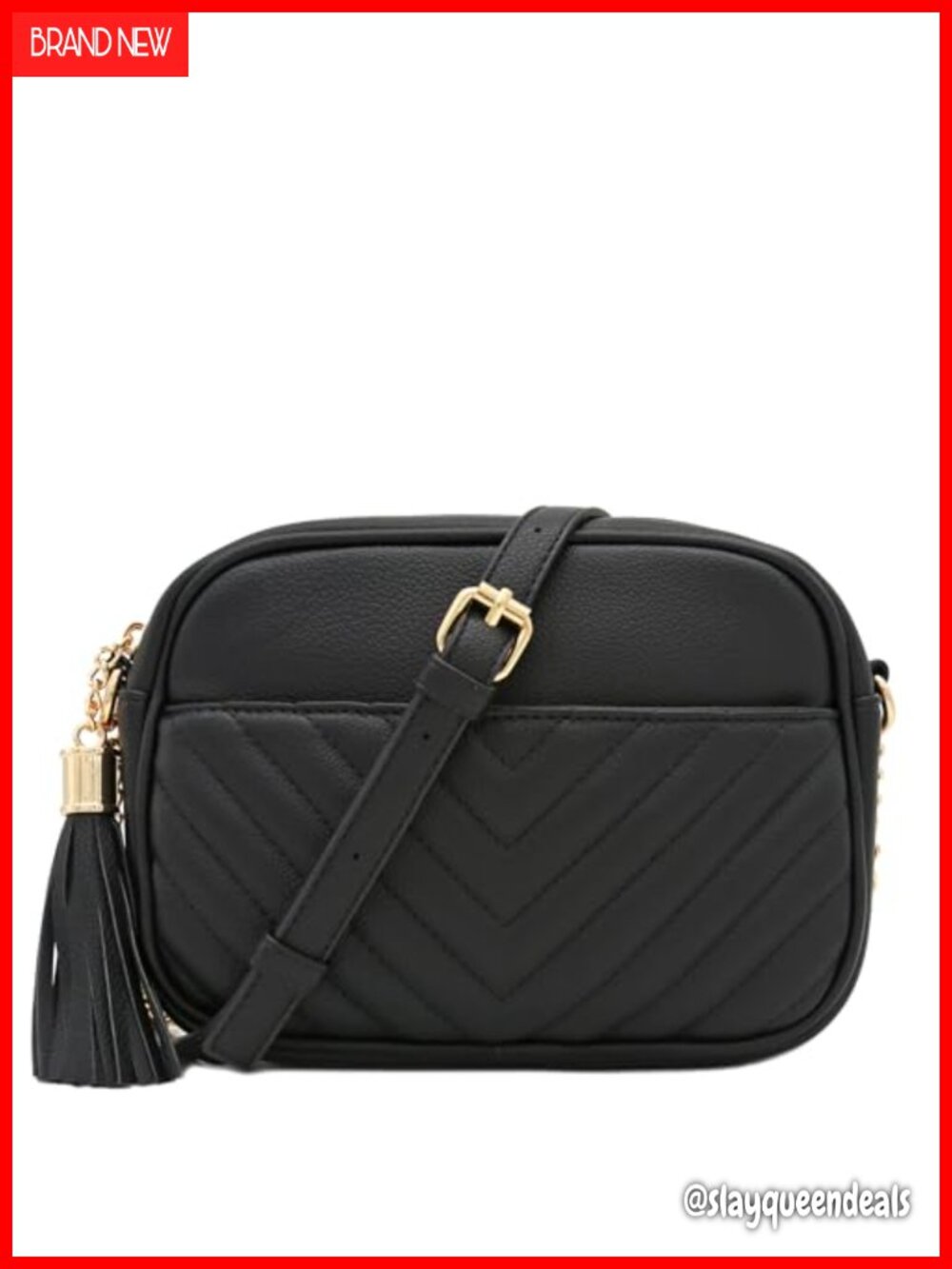 FashionPuzzle Chevron Quilted Crossbody Camera Bag with Chain Strap and Tassel